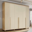 Ver imagem 2 de Guarda-Roupa Casal França 6 Portas com Espelho e Detalhe Ripado com 3 Gavetas Internas Bege/Cinamomo Off White