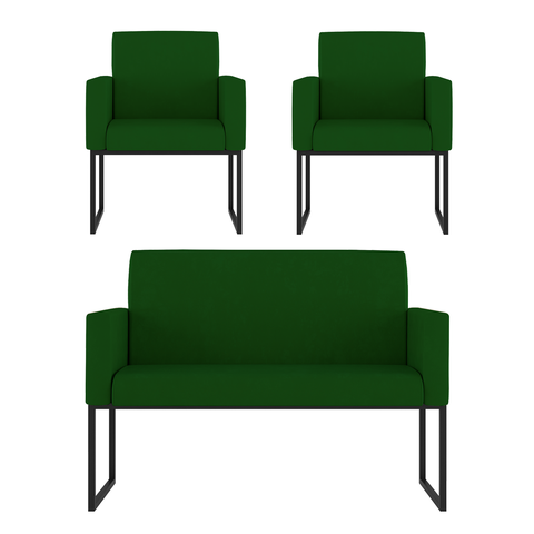 Kit Sofá 2 Lugares + 2 Poltronas para Recepção Sala Balaqui Cor:verde