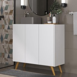 Gabinete Banheiro 3 Portas Retrô 90cm Multimóveis V5030 Branco/Natural - 2 Gabinete Banheiro 3 Portas Retrô 90cm Multimóveis V5030 Branco/Natural - 2