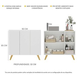 Gabinete Banheiro 3 Portas Retrô 90cm Multimóveis V5030 Branco/Natural - 3 Gabinete Banheiro 3 Portas Retrô 90cm Multimóveis V5030 Branco/Natural - 3