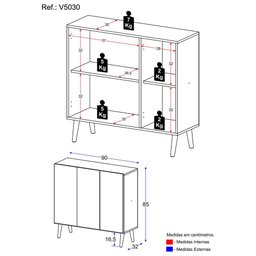 Gabinete Banheiro 3 Portas Retrô 90cm Multimóveis V5030 Branco/Natural - 4 Gabinete Banheiro 3 Portas Retrô 90cm Multimóveis V5030 Branco/Natural - 4