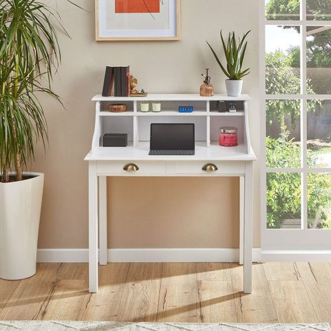 Escrivaninha Madeira 2 Gavetas 6 Nichos Marlene Branco Idimex