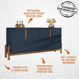 Buffet Aparador 4 Portas 170cm 050518 Azul Cobalto Cedro DCASA - 3