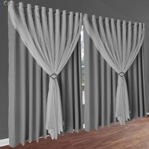 cortina blackout Livia 5,50 x 2,70 de varão c/ ilhios cinza