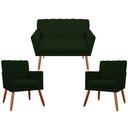Ver imagem 1 de Kit Namoradeira + 2 Poltronas Decorativa Cecília Suede Verde Pés Madeira Mz Decor