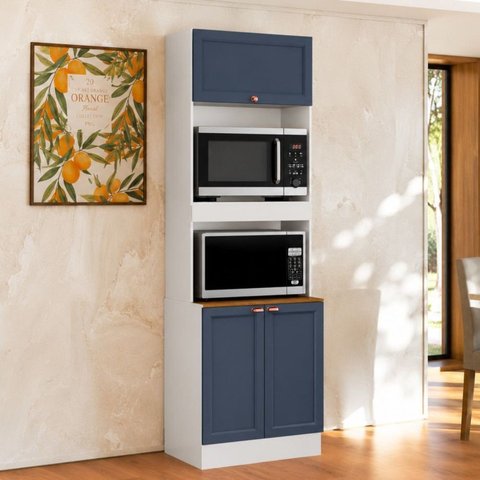 Torre Quente 3 Portas 2 Nichos para Forno e Micro-Ondas Yescasa Unna Branco/Azul