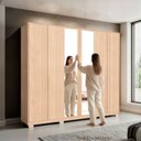 Ver imagem 5 de Guarda-Roupa Casal 6 Portas com Espelho Marseille Bege/Carvalho Nature