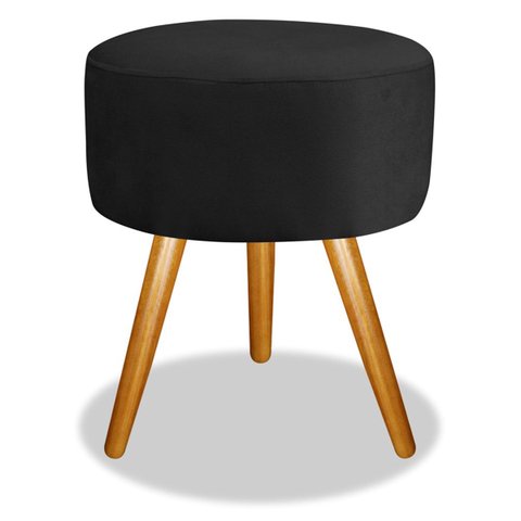 Puff Pufinho Redondo Pés Palito Suede Preto Recepção Sala Quarto - Bela Móveis