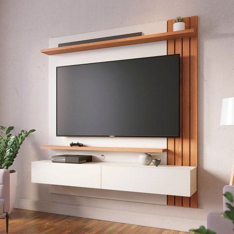 Painel para TV até 65 Polegadas 150CMX162CM 2 Portas Basculantes 2 Prateleiras Juriti Branco