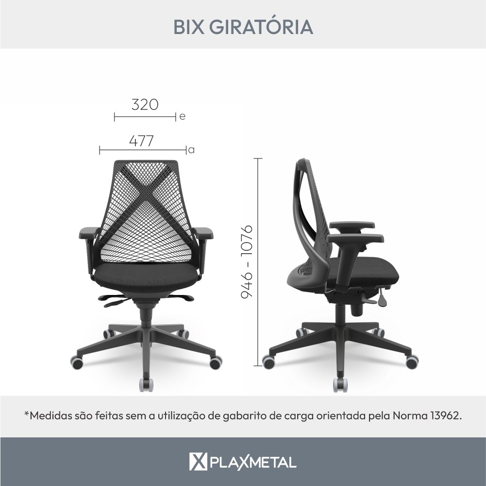 Cadeira para Escritório Presidente Ergonômica Giratória Tela Bix NR17 Plaxmetal - 7