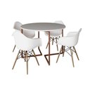 Ver imagem 6 de Mesa Jantar Industrial Branca 110Cm Redonda Base V Cobre C/4 Poltronas Brancas Madeira Cor: Branco