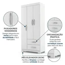 Ver imagem 4 de Guarda-Roupa Solteiro 3 Portas, 2 Gavetas e Pés Light Plus Branco
