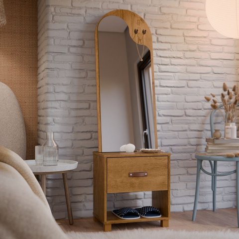 Toucador com Espelho para Quarto - Branco - Mod.3041 Cor:freijó