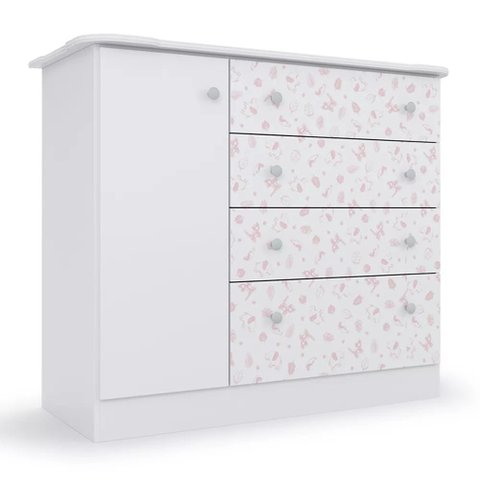 Cômoda Infantil Espaçosa Rosa com 04 Gavetas e 01 Porta para Quarto Baby Luxo Icp