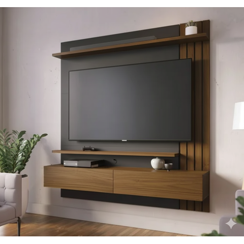 Painel para TV até 65 Polegadas 150cmx162cm 2 Portas Basculantes 2 Prateleiras Juriti
