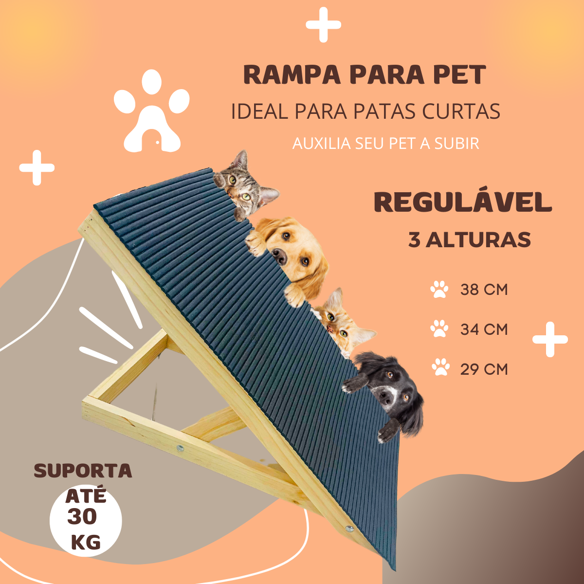 Rampa Antiderrapante Ajustável Regulável Madeira Gato Cachorro - 4