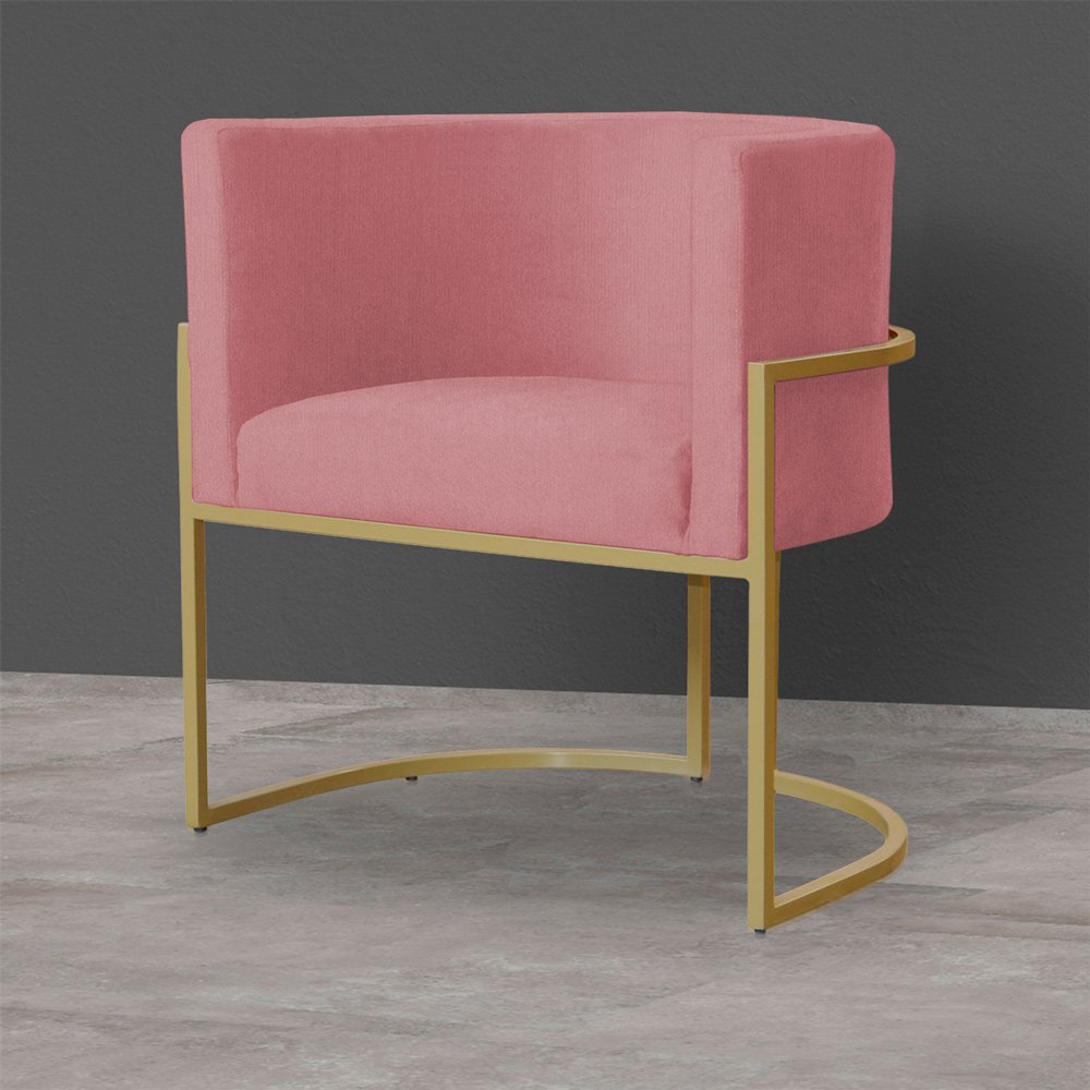 Kit 6 Poltronas Decorativa Sala de Estar Luana Base Gold Suede Rosa - Montanaris Decor Md Montanaris - 4