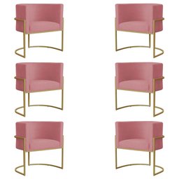 Kit 6 Poltronas Decorativa Sala de Estar Luana Base Gold Suede Rosa - Montanaris Decor Md Montanaris - 1