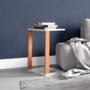 Ver imagem 1 de Mesa Lateral para Sofá Industrial MDF 60cm Off White com Freijó Pradel Móveis