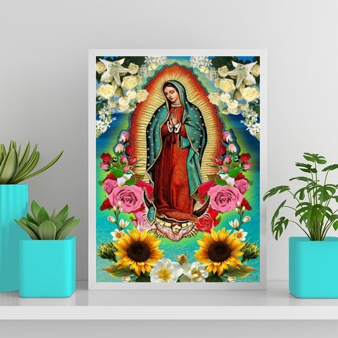 Quadro Mexicano Nossa Senhora De Guadalupe 24x18cm:Madeira branca