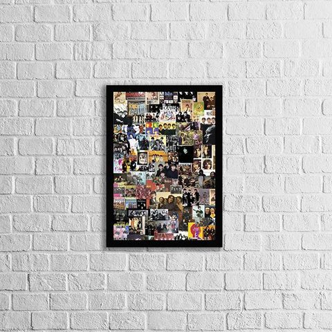 Quadro Colagem Beatles 24x18cm - com vidro:Madeira preta