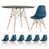 KIT - Mesa redonda Eames 100 cm preto + 6 cadeiras Eiffel DSW Azul petróleo - 1