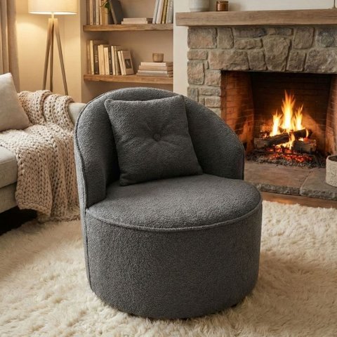 Poltrona Orgânica Decorativa Confortável Amore Bouclê Chumbo - Montanari's Decor