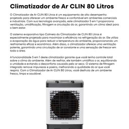 Climatizador de Ar Industrial Evaporativo Umidificador Ventisol Clin80pro 80 Litros 150w 220v - 6