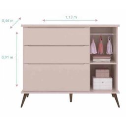 Quarto Bebê Completo Melinda Rose Retro Guarda Roupa 3 Portas Cômoda 1 Porta Berço Ana - Phoenix Bab - 3