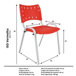 Kit com 4 Cadeiras Iso para Escola Escritório Comércio Vermelha Base Branca Ecomhome - 7