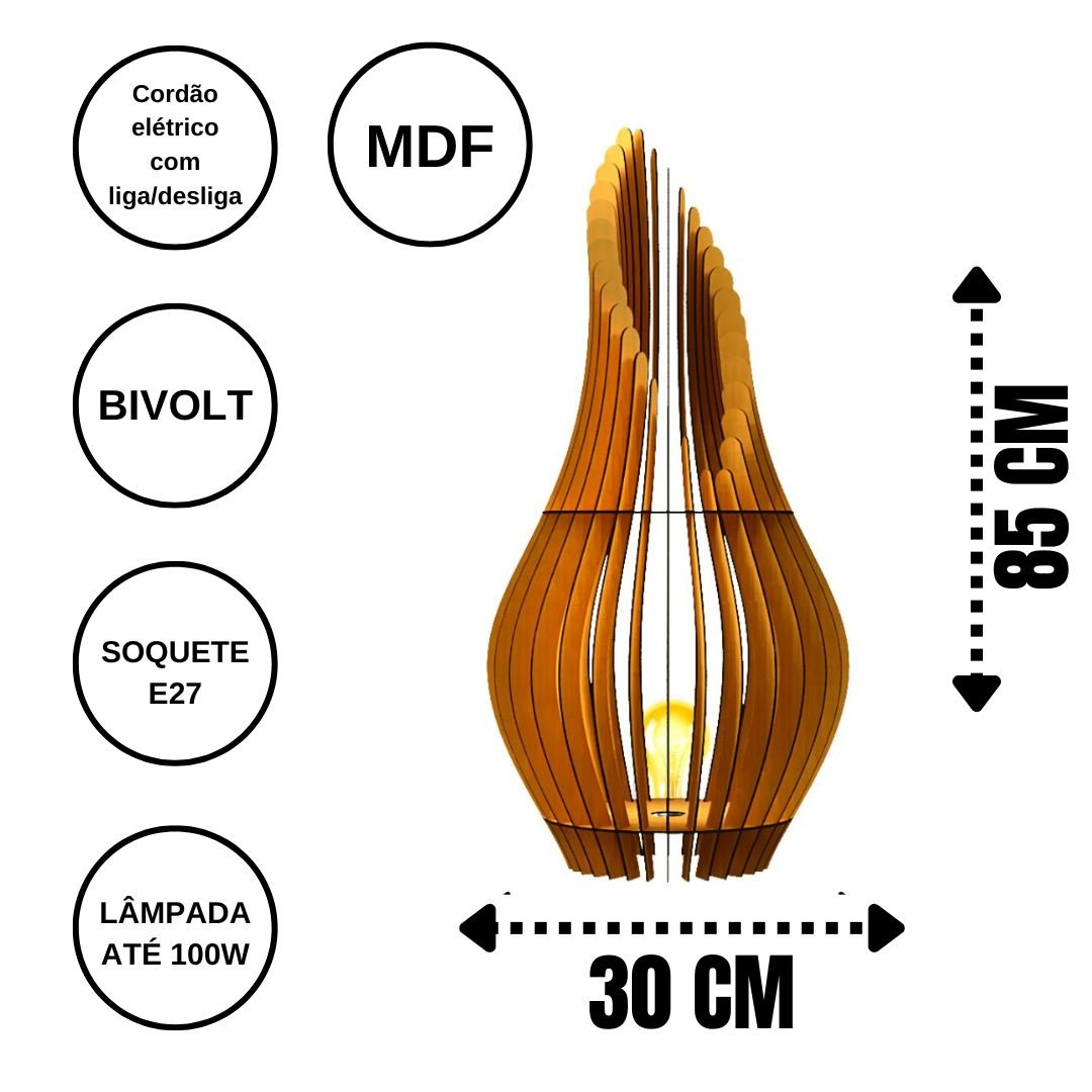 Abajur Grande de Chão ANDROMEDA MDF Luminária -:MDF CRU/85x30cm - 6