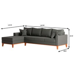 Sofá Beny com Chaise Esquerda, 1,40x2,60m, 4 Lugares, Linho, Base em Madeira. (grafite) - 3