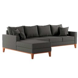 Sofá Beny com Chaise Esquerda, 1,40x2,60m, 4 Lugares, Linho, Base em Madeira. (grafite) - 2