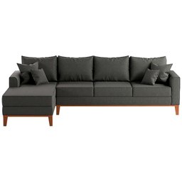 Sofá Beny com Chaise Esquerda, 1,40x2,60m, 4 Lugares, Linho, Base em Madeira. (grafite) - 2