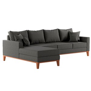 Sofá Beny com Chaise Esquerda, 1,40x2,60m, 4 Lugares, Linho, Base em Madeira.