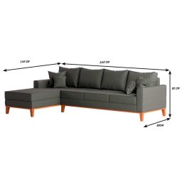 Sofá Beny com Chaise Esquerda, 1,40x2,60m, 4 Lugares, Linho, Base em Madeira. (grafite) - 3