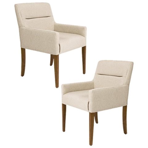 2 Poltronas Base Madeira Angel C-129 Linho Bege Claro Domi