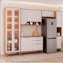Ver imagem 1 de Cozinha Modulada 5 Peças com 1 Cristaleira 1 Balcão 2 Armários Aéreos e 1 Torre Celeste Cinamomo/Off White