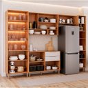 Ver imagem 4 de Cozinha Modulada 5 Peças com 1 Cristaleira 1 Balcão 2 Armários Aéreos e 1 Torre Celeste Cinamomo/Off White