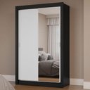 Ver imagem 1 de Guarda-roupa Solteiro 2 Portas de Correr com Espelho Preto/branco Milano Madesa Preto/branco