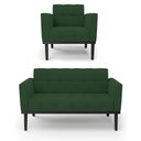 Ver imagem 1 de Sofá Namoradeira e Poltrona Base de Madeira Preto Elisa Veludo Verde D03 - D'Rossi