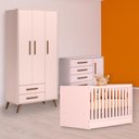 Ver imagem 1 de Conjunto Berço Mini Cama, Cômoda Sapateira Retrô e Guarda Roupa Retrô Rosa