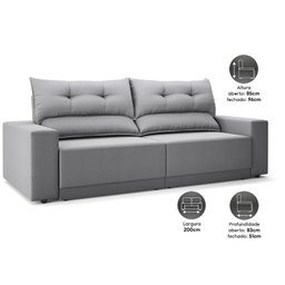 Sofá Lord 2,00m Retrátil e Reclinável Velosuede - Netsofas - Cinza - 2