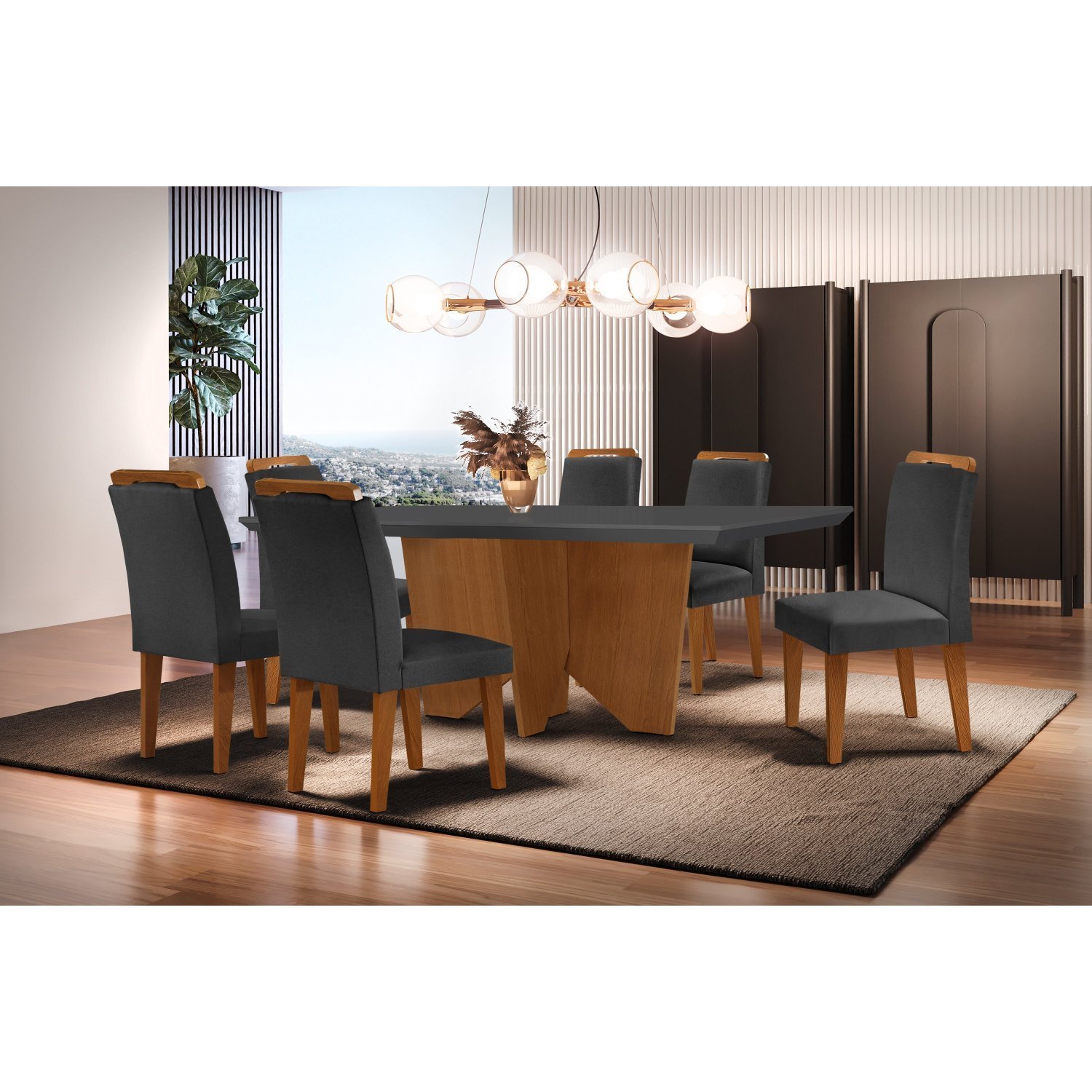 Conjunto Sala de Jantar Mesa Tampo em MDF 6 Cadeiras  - 1
