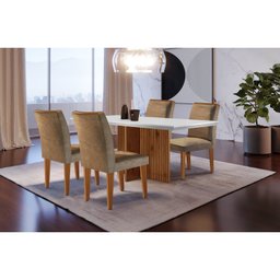 Conjunto Sala de Jantar Mesa Tampo em MDF 4 Cadeiras  - 1