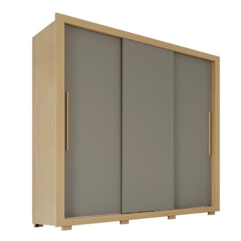 Guarda Roupa Casal Luna 3 Portas de Correr 4 Gavetas MDF MDP Carvalho-Grafite Luna 185.5cm