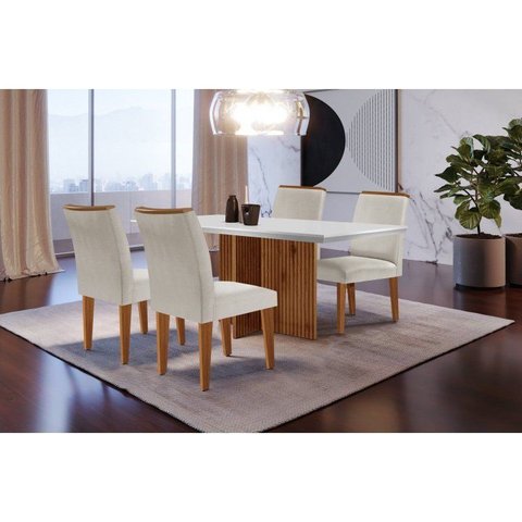 Conjunto Sala de Jantar Mesa Tampo em MDF 4 Cadeiras Marrom/Off White/Imbuia