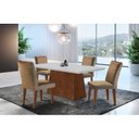 Ver imagem 1 de Conjunto Sala de Jantar Mesa Tampo em MDF 4 Cadeiras Marrom/Off White/Imbuia