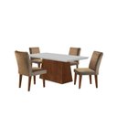 Ver imagem 2 de Conjunto Sala de Jantar Mesa Tampo em MDF 4 Cadeiras Marrom/Off White/Imbuia
