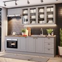 Ver imagem 1 de Cozinha Modulada 240cm para Forno de Embutir 6 Peças 8 Portas 3 Gavetas Americana Henn - Cinza/natur